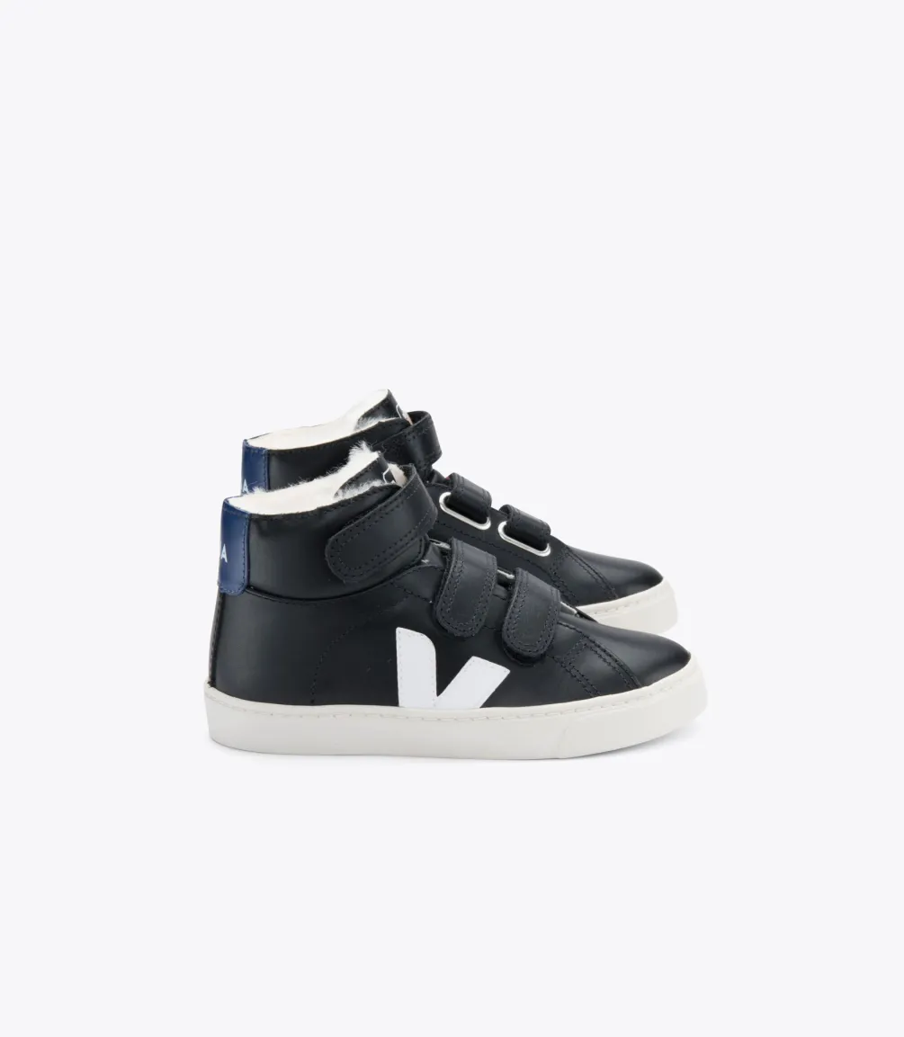 Kinder VEJA ESPLAR MID FURED LEATHER BLACK COBALT