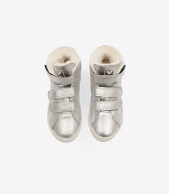 Kinder VEJA ESPLAR MID FURED LEATHER SILVER PIERRE