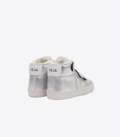 Kinder VEJA ESPLAR MID FURED LEATHER SILVER PIERRE