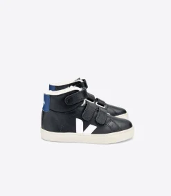 Kinder VEJA ESPLAR MID FURED LEATHER BLACK WHITE COBALT