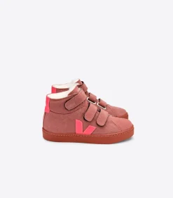 Kinder VEJA ESPLAR MID FURED SUEDE DIRED PETAL ROSE FLUO