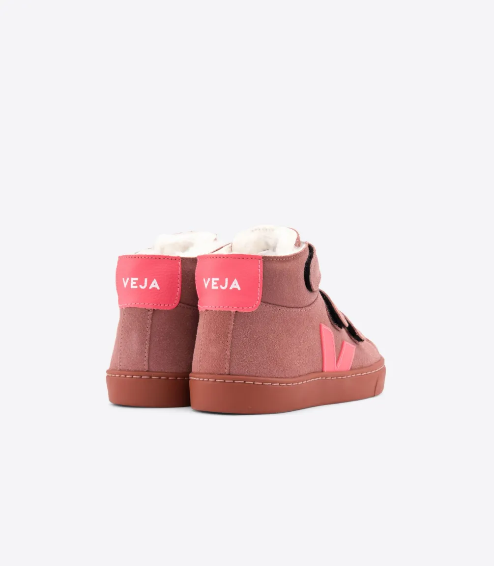 Kinder VEJA ESPLAR MID FURED SUEDE DIRED PETAL ROSE FLUO