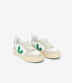 Kinder VEJA V-10 LACES LEATHER WHITE EMERAUDE ALMOND