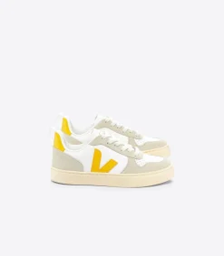 Kinder VEJA V-10 LEATHER WHITE OURO ALMOND