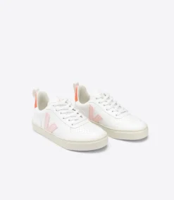 Kinder VEJA V-10 LACES CWL WHITE PETALE ORANGE FLUO