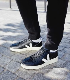 VEJA V-10 LEATHER BLACK WHITE WHITE SOLE