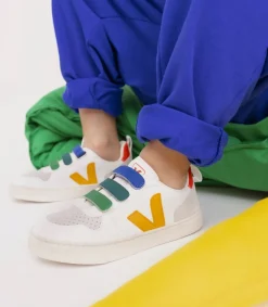 Kinder VEJA V-10 LEATHER MULTICO WHITE OURO