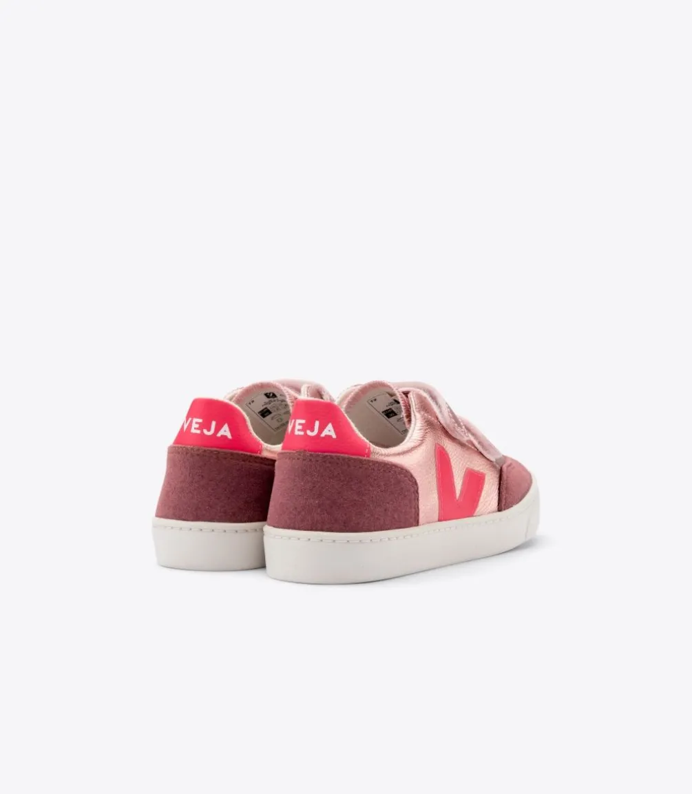 Kinder VEJA V-12 LEATHER NACRE ROSE FLUO