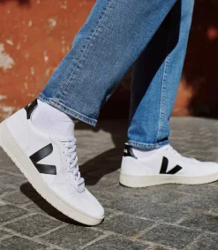 Damen VEJA V-10 LEATHER WHITE BLACK