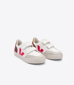 Kinder VEJA V-12 LEATHER WHITE MULTICO DRIED PETAL