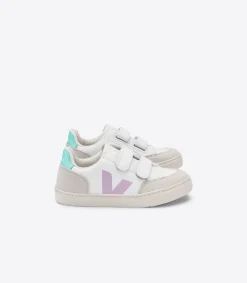 Kinder VEJA V-12 LEATHER WHITE PARME TURQUOISE