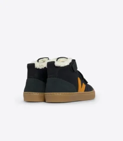 Kinder VEJA V-10 MID FURED LEATHER BLACK OURO GRAFITE